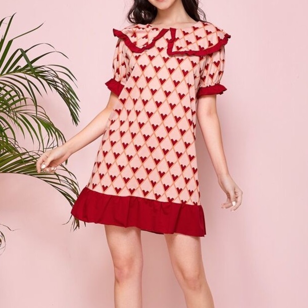 New Pink Collar Nightgown with Red Heart - Picture 3 of 6